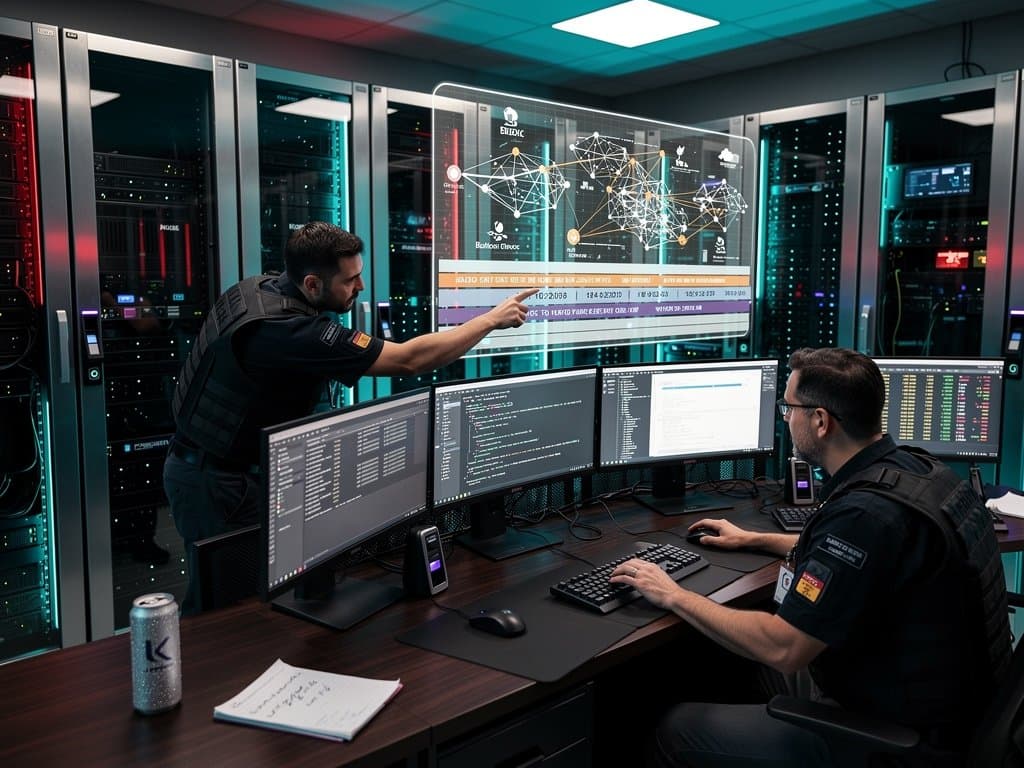 Server racks and cybersecurity dashboards in high-security data center highlighting Vercel OAuth breach risks