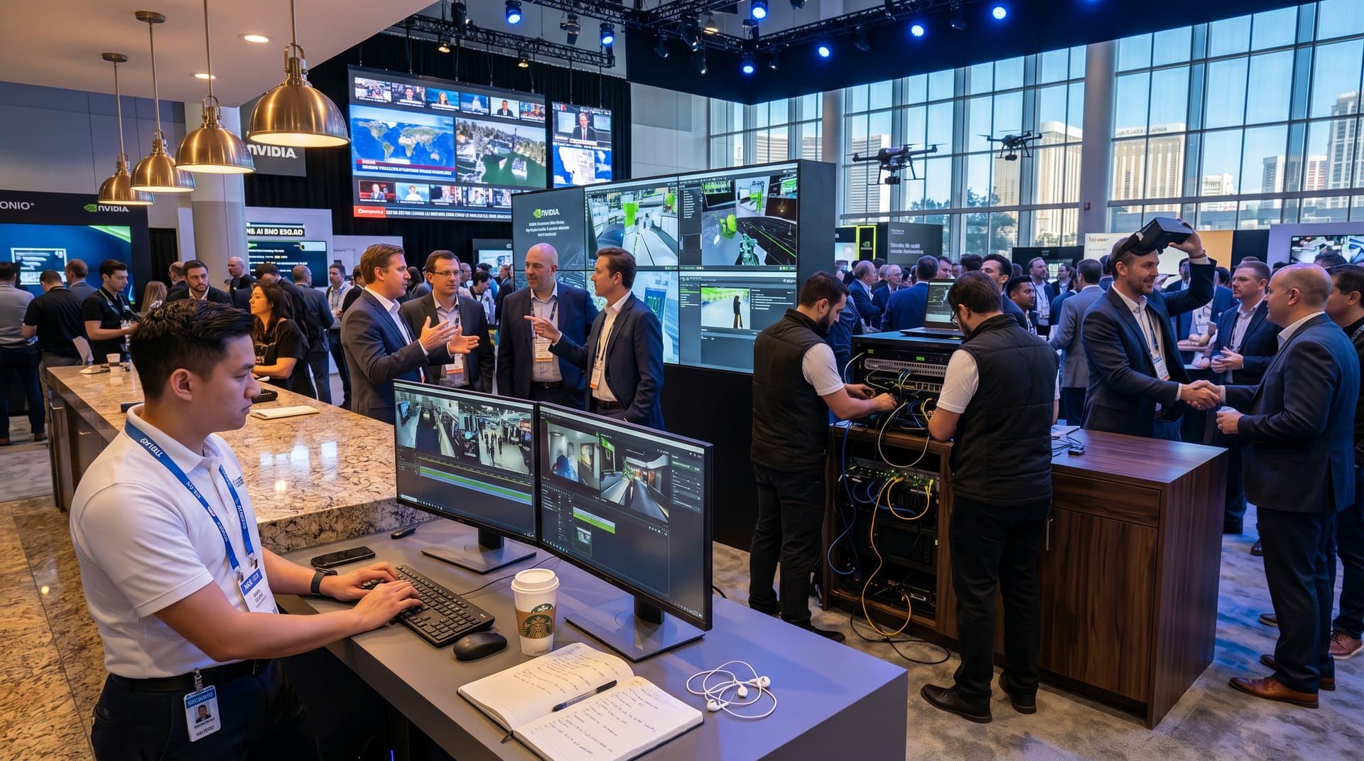 Engineers test AI broadcast technology on 8K screens in bustling NAB Show Las Vegas hall