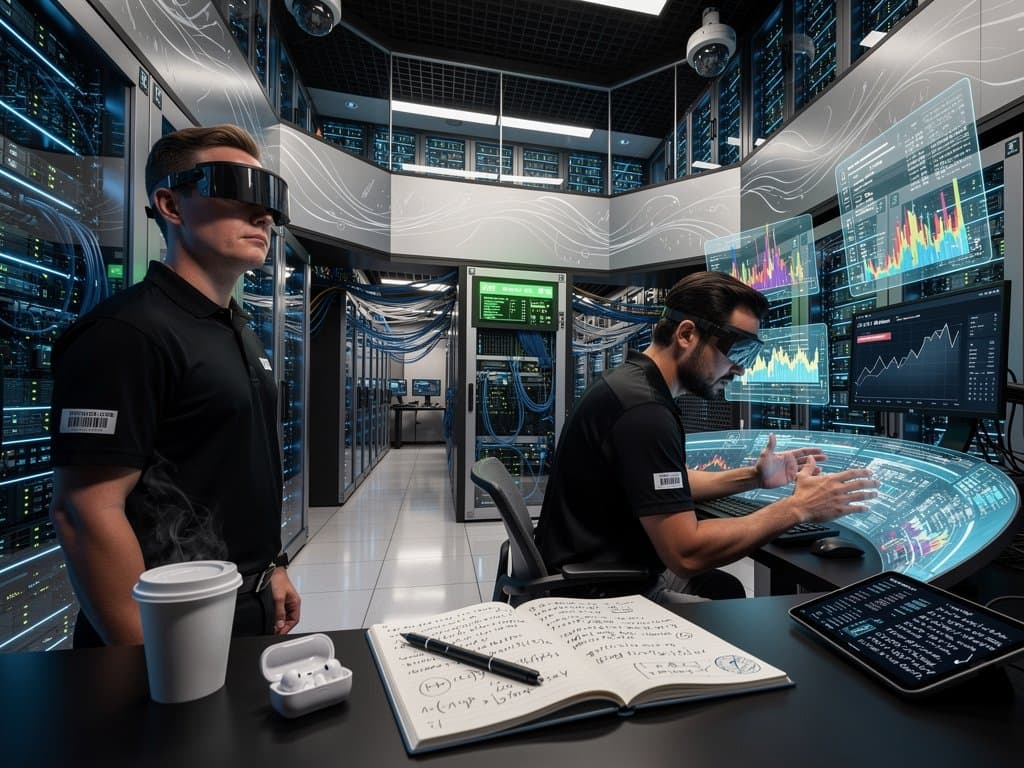 Glowing server racks and AI dashboards in secure IRS tax processing data center