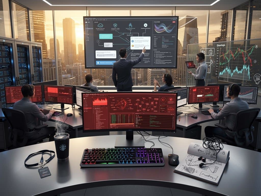 Cybersecurity analysts review Vercel OAuth breach data on monitors showing attack timelines, token flows, and crypto charts in high-tech ops center